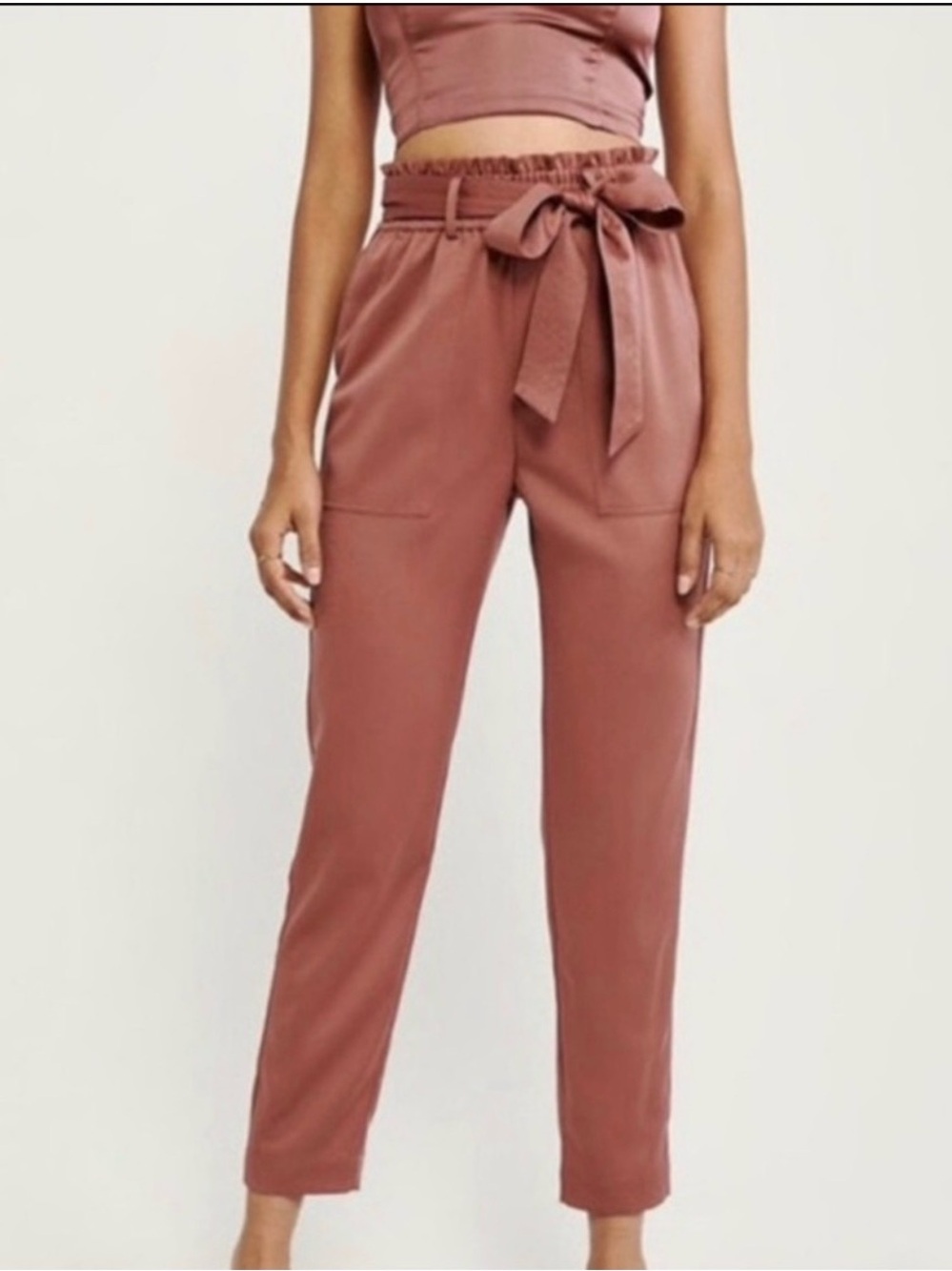 Abercrombie & Fitch belted high waisted satin trousers size S Short NWT